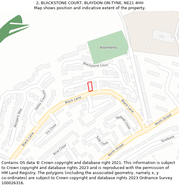 2, BLACKSTONE COURT, BLAYDON-ON-TYNE, NE21 4HH: Location map and indicative extent of plot