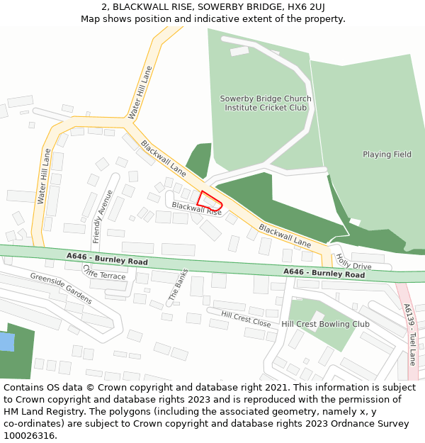 2, BLACKWALL RISE, SOWERBY BRIDGE, HX6 2UJ: Location map and indicative extent of plot
