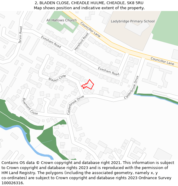 2, BLADEN CLOSE, CHEADLE HULME, CHEADLE, SK8 5RU: Location map and indicative extent of plot