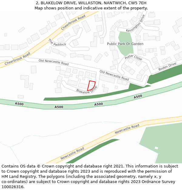 2, BLAKELOW DRIVE, WILLASTON, NANTWICH, CW5 7EH: Location map and indicative extent of plot