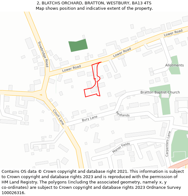 2, BLATCHS ORCHARD, BRATTON, WESTBURY, BA13 4TS: Location map and indicative extent of plot