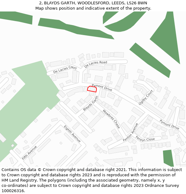 2, BLAYDS GARTH, WOODLESFORD, LEEDS, LS26 8WN: Location map and indicative extent of plot