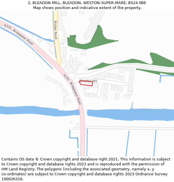 2, BLEADON MILL, BLEADON, WESTON-SUPER-MARE, BS24 0BE: Location map and indicative extent of plot