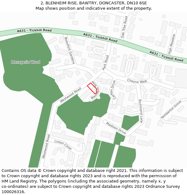 2, BLENHEIM RISE, BAWTRY, DONCASTER, DN10 6SE: Location map and indicative extent of plot