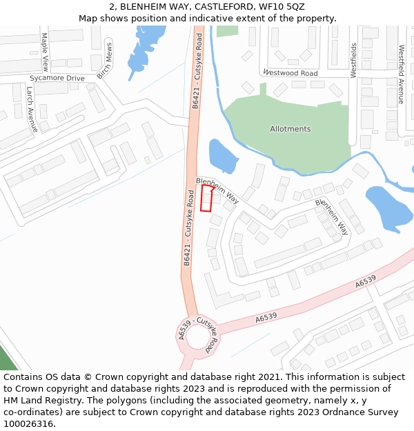 2, BLENHEIM WAY, CASTLEFORD, WF10 5QZ: Location map and indicative extent of plot