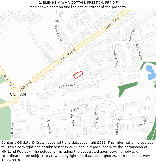 2, BLENHEIM WAY, COTTAM, PRESTON, PR4 0JF: Location map and indicative extent of plot