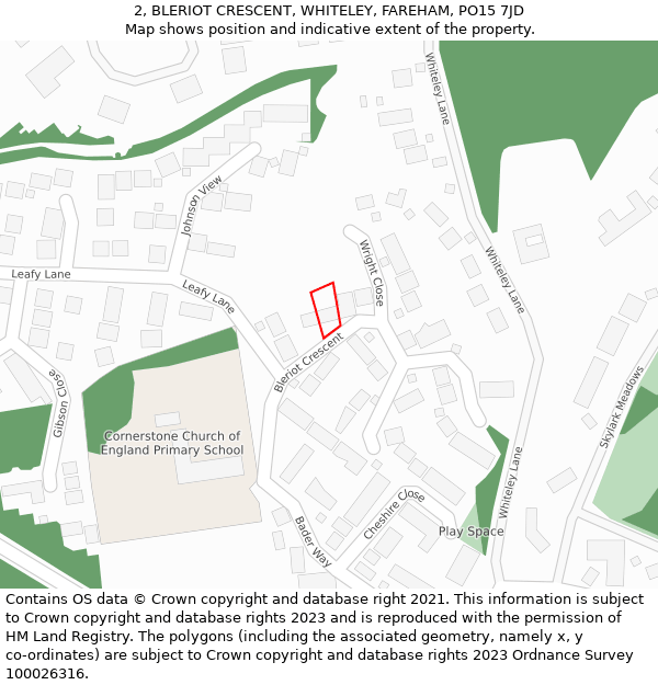 2, BLERIOT CRESCENT, WHITELEY, FAREHAM, PO15 7JD: Location map and indicative extent of plot
