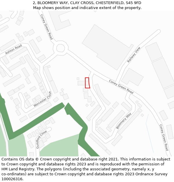 2, BLOOMERY WAY, CLAY CROSS, CHESTERFIELD, S45 9FD: Location map and indicative extent of plot