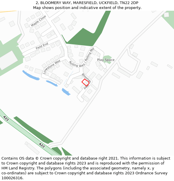 2, BLOOMERY WAY, MARESFIELD, UCKFIELD, TN22 2DP: Location map and indicative extent of plot