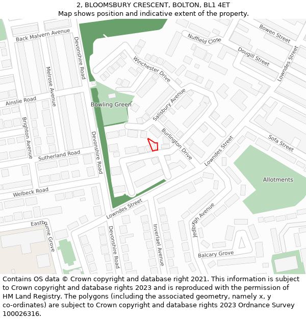 2, BLOOMSBURY CRESCENT, BOLTON, BL1 4ET: Location map and indicative extent of plot