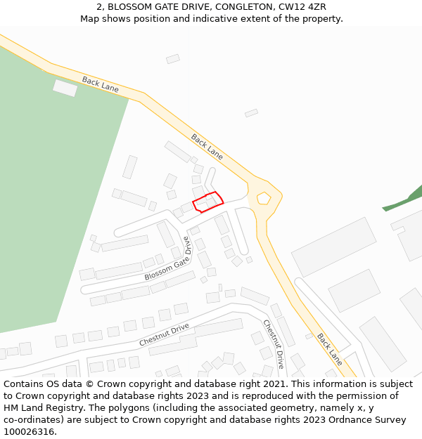 2, BLOSSOM GATE DRIVE, CONGLETON, CW12 4ZR: Location map and indicative extent of plot