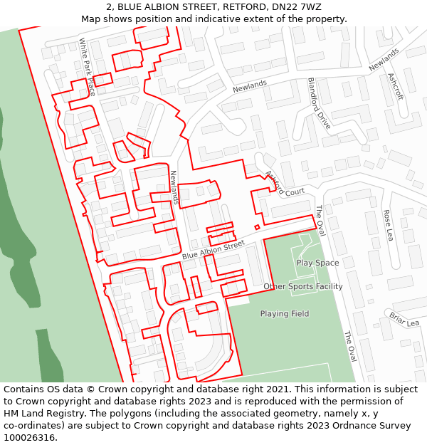 2, BLUE ALBION STREET, RETFORD, DN22 7WZ: Location map and indicative extent of plot