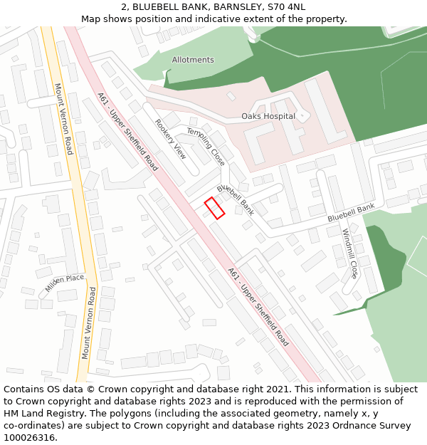 2, BLUEBELL BANK, BARNSLEY, S70 4NL: Location map and indicative extent of plot