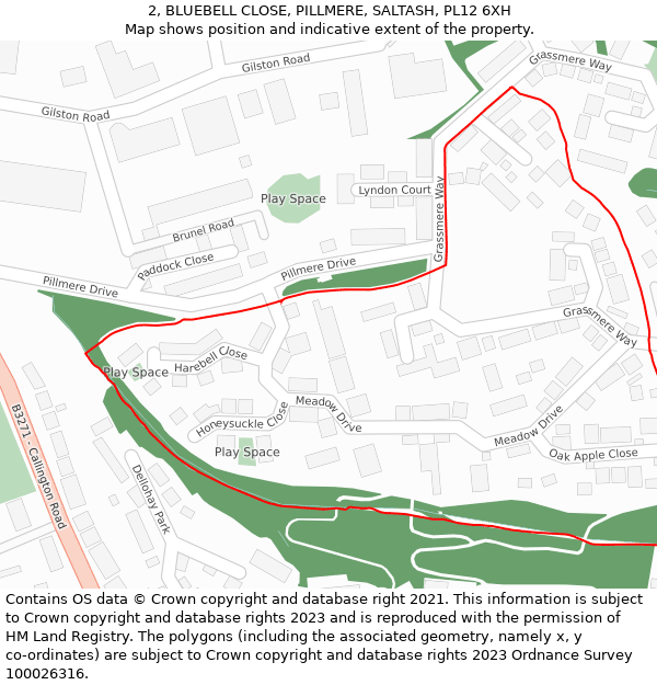 2, BLUEBELL CLOSE, PILLMERE, SALTASH, PL12 6XH: Location map and indicative extent of plot