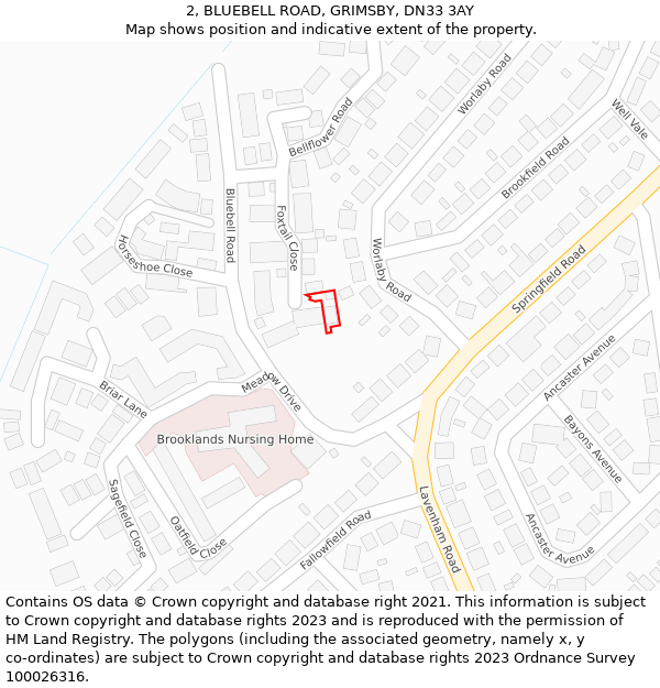 2, BLUEBELL ROAD, GRIMSBY, DN33 3AY: Location map and indicative extent of plot