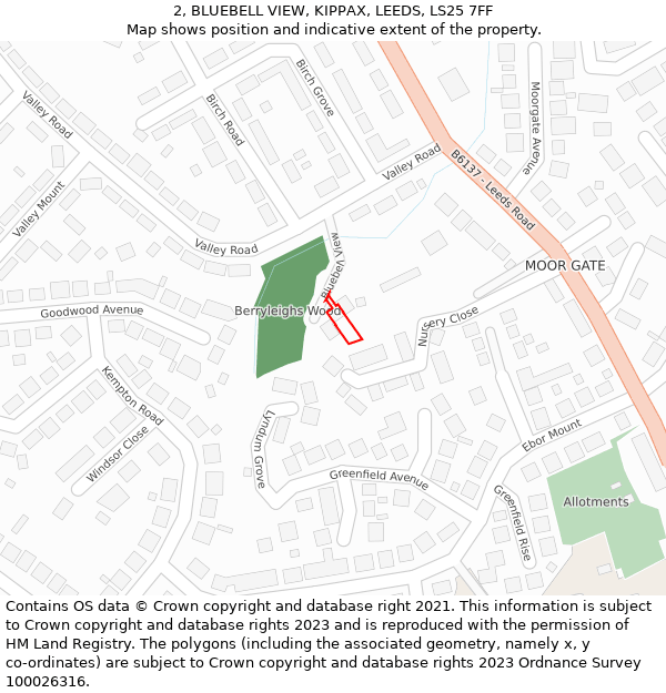 2, BLUEBELL VIEW, KIPPAX, LEEDS, LS25 7FF: Location map and indicative extent of plot