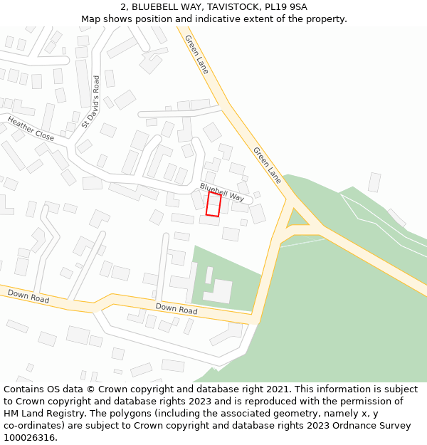 2, BLUEBELL WAY, TAVISTOCK, PL19 9SA: Location map and indicative extent of plot
