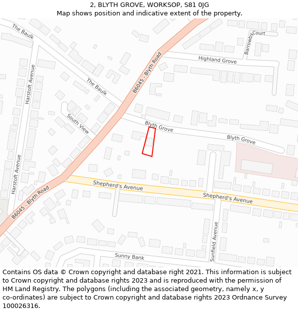 2, BLYTH GROVE, WORKSOP, S81 0JG: Location map and indicative extent of plot