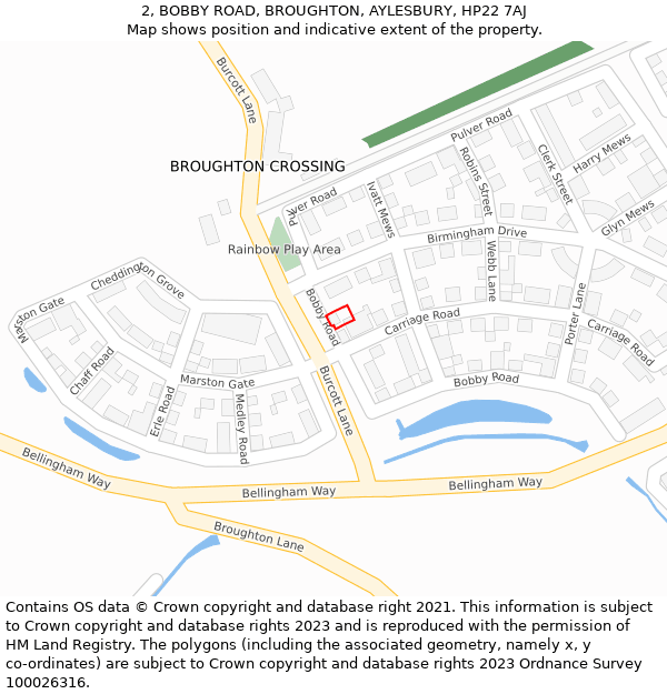 2, BOBBY ROAD, BROUGHTON, AYLESBURY, HP22 7AJ: Location map and indicative extent of plot