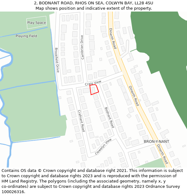 2, BODNANT ROAD, RHOS ON SEA, COLWYN BAY, LL28 4SU: Location map and indicative extent of plot