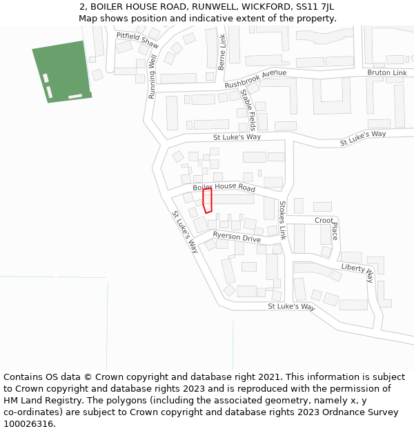2, BOILER HOUSE ROAD, RUNWELL, WICKFORD, SS11 7JL: Location map and indicative extent of plot