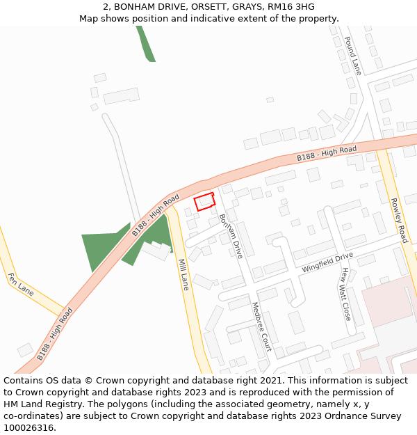 2, BONHAM DRIVE, ORSETT, GRAYS, RM16 3HG: Location map and indicative extent of plot