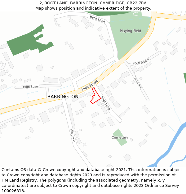 2, BOOT LANE, BARRINGTON, CAMBRIDGE, CB22 7RA: Location map and indicative extent of plot