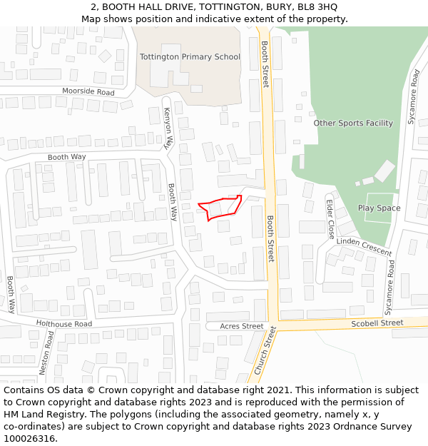 2, BOOTH HALL DRIVE, TOTTINGTON, BURY, BL8 3HQ: Location map and indicative extent of plot