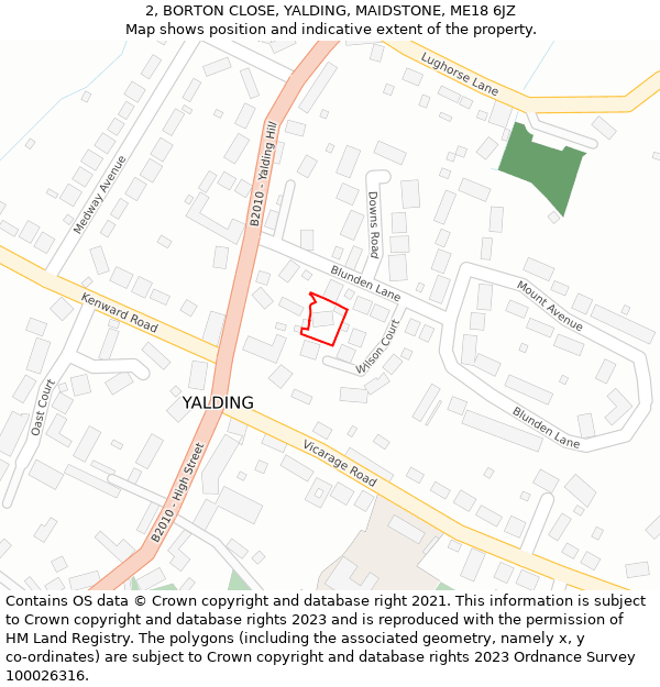 2, BORTON CLOSE, YALDING, MAIDSTONE, ME18 6JZ: Location map and indicative extent of plot