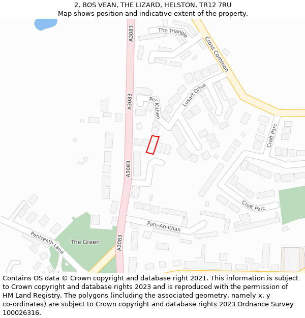 2, BOS VEAN, THE LIZARD, HELSTON, TR12 7RU: Location map and indicative extent of plot