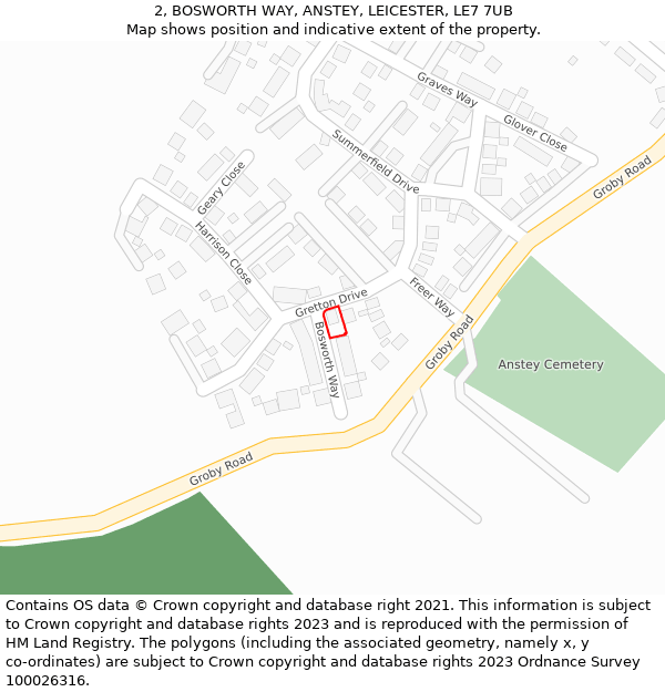 2, BOSWORTH WAY, ANSTEY, LEICESTER, LE7 7UB: Location map and indicative extent of plot