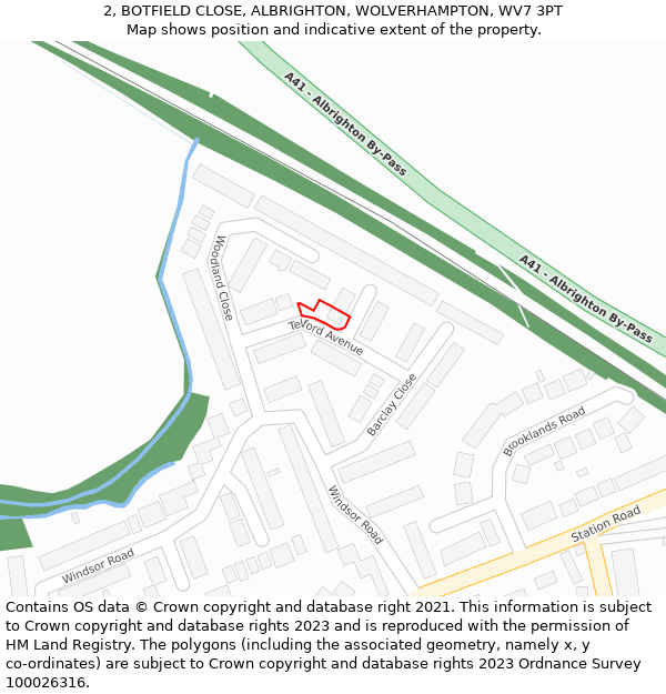 2, BOTFIELD CLOSE, ALBRIGHTON, WOLVERHAMPTON, WV7 3PT: Location map and indicative extent of plot