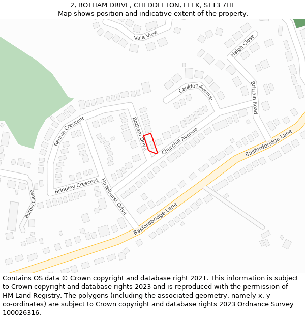 2, BOTHAM DRIVE, CHEDDLETON, LEEK, ST13 7HE: Location map and indicative extent of plot