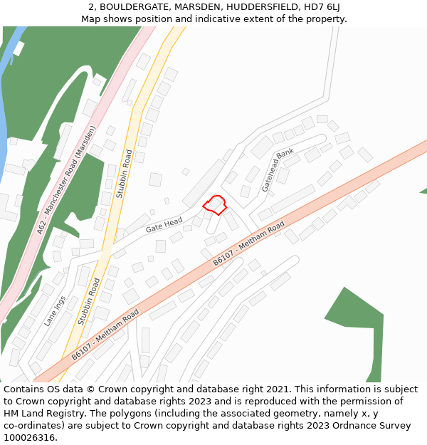 2, BOULDERGATE, MARSDEN, HUDDERSFIELD, HD7 6LJ: Location map and indicative extent of plot