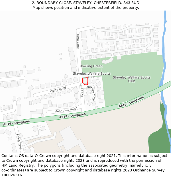 2, BOUNDARY CLOSE, STAVELEY, CHESTERFIELD, S43 3UD: Location map and indicative extent of plot