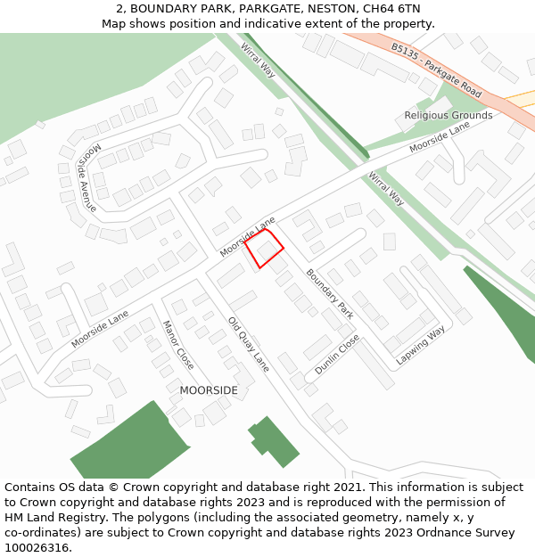 2, BOUNDARY PARK, PARKGATE, NESTON, CH64 6TN: Location map and indicative extent of plot