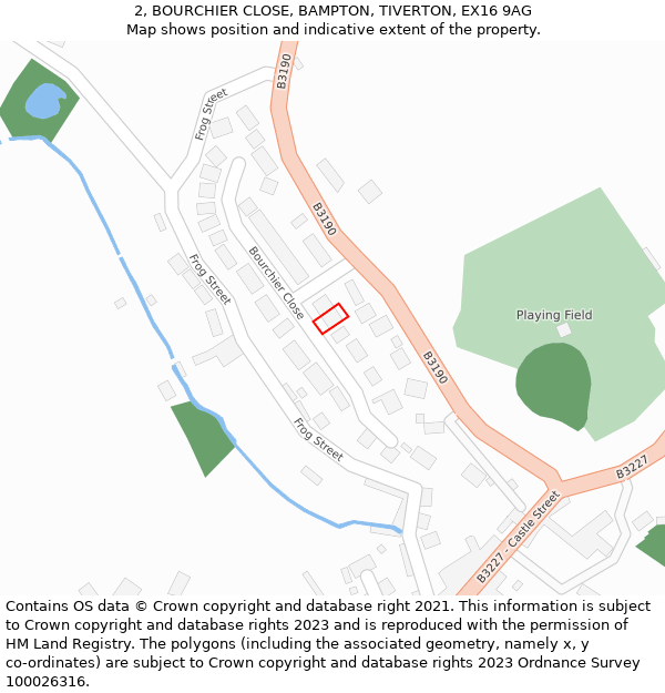 2, BOURCHIER CLOSE, BAMPTON, TIVERTON, EX16 9AG: Location map and indicative extent of plot