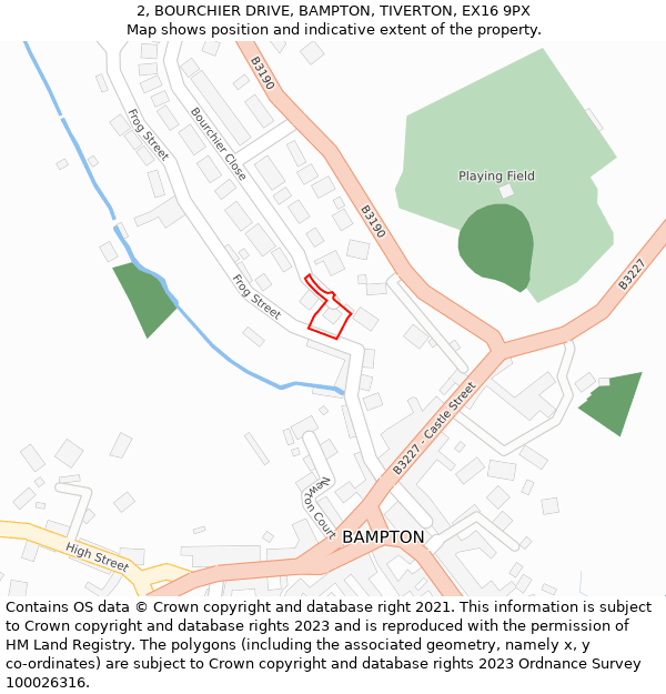 2, BOURCHIER DRIVE, BAMPTON, TIVERTON, EX16 9PX: Location map and indicative extent of plot