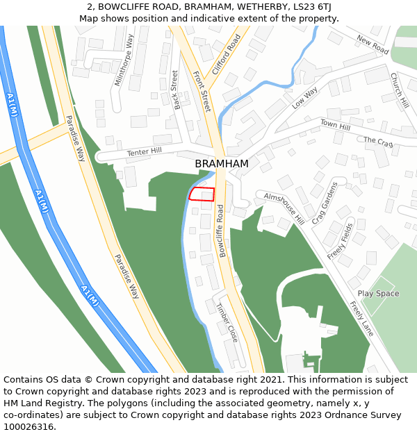 2, BOWCLIFFE ROAD, BRAMHAM, WETHERBY, LS23 6TJ: Location map and indicative extent of plot