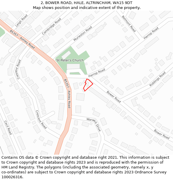 2, BOWER ROAD, HALE, ALTRINCHAM, WA15 9DT: Location map and indicative extent of plot