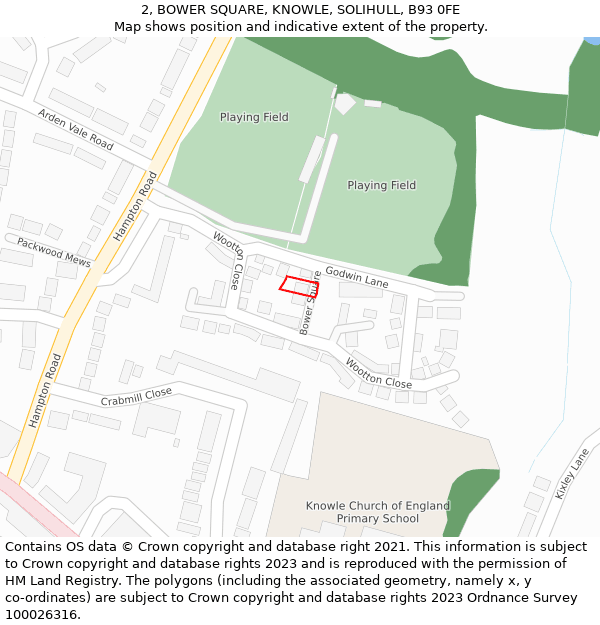 2, BOWER SQUARE, KNOWLE, SOLIHULL, B93 0FE: Location map and indicative extent of plot