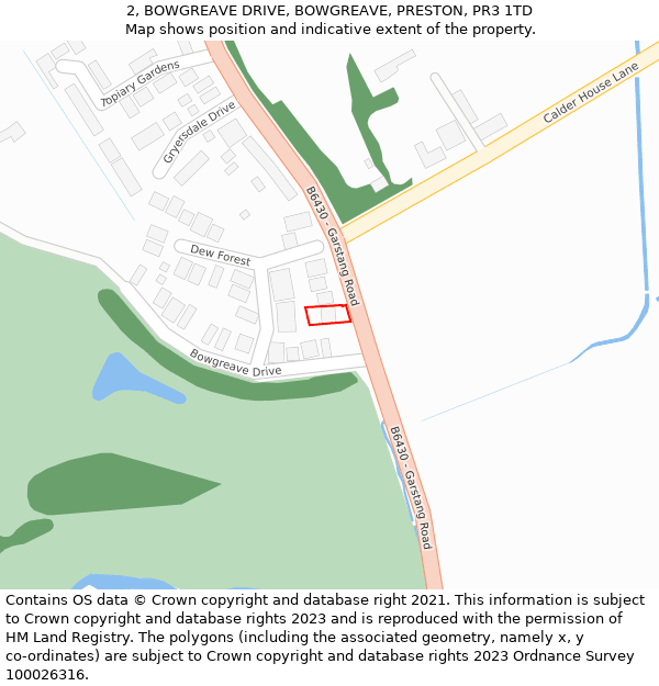 2, BOWGREAVE DRIVE, BOWGREAVE, PRESTON, PR3 1TD: Location map and indicative extent of plot
