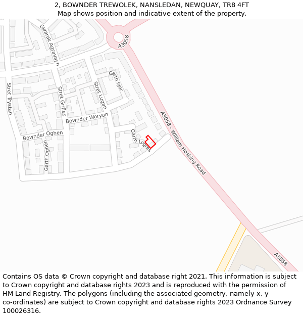 2, BOWNDER TREWOLEK, NANSLEDAN, NEWQUAY, TR8 4FT: Location map and indicative extent of plot