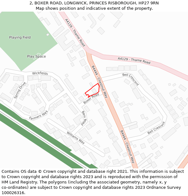 2, BOXER ROAD, LONGWICK, PRINCES RISBOROUGH, HP27 9RN: Location map and indicative extent of plot