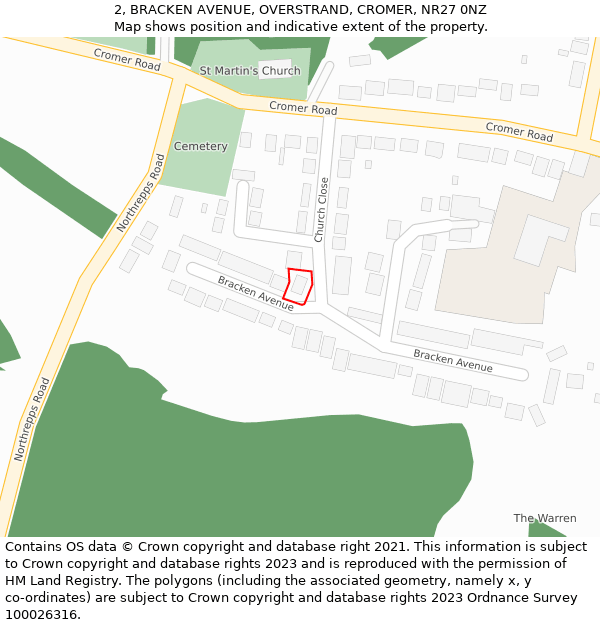 2, BRACKEN AVENUE, OVERSTRAND, CROMER, NR27 0NZ: Location map and indicative extent of plot