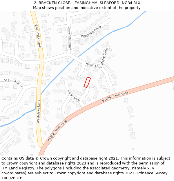 2, BRACKEN CLOSE, LEASINGHAM, SLEAFORD, NG34 8LX: Location map and indicative extent of plot