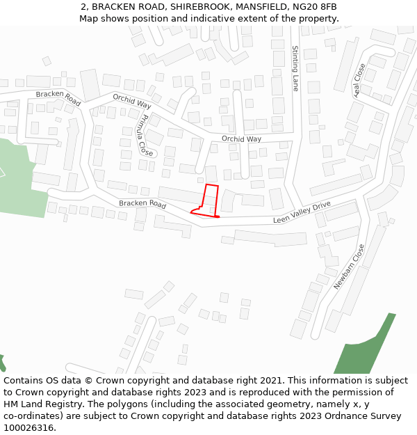 2, BRACKEN ROAD, SHIREBROOK, MANSFIELD, NG20 8FB: Location map and indicative extent of plot