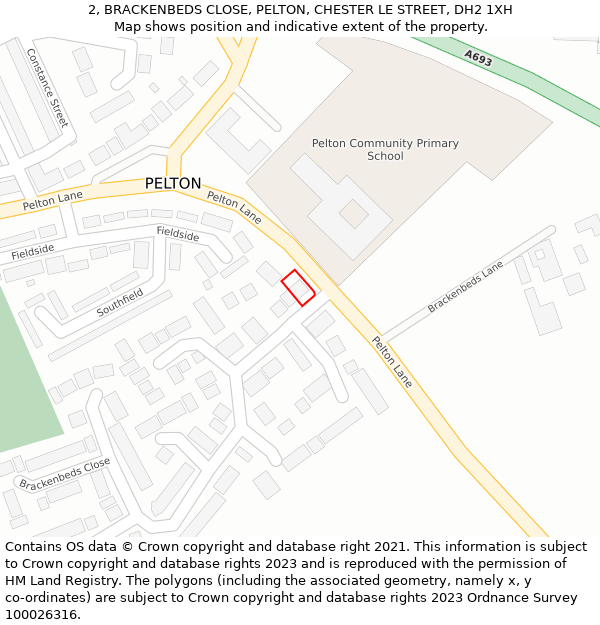 2, BRACKENBEDS CLOSE, PELTON, CHESTER LE STREET, DH2 1XH: Location map and indicative extent of plot