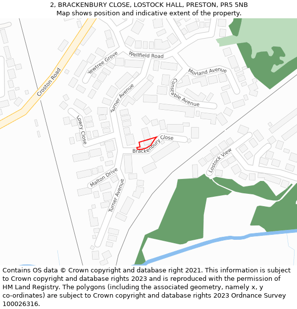 2, BRACKENBURY CLOSE, LOSTOCK HALL, PRESTON, PR5 5NB: Location map and indicative extent of plot