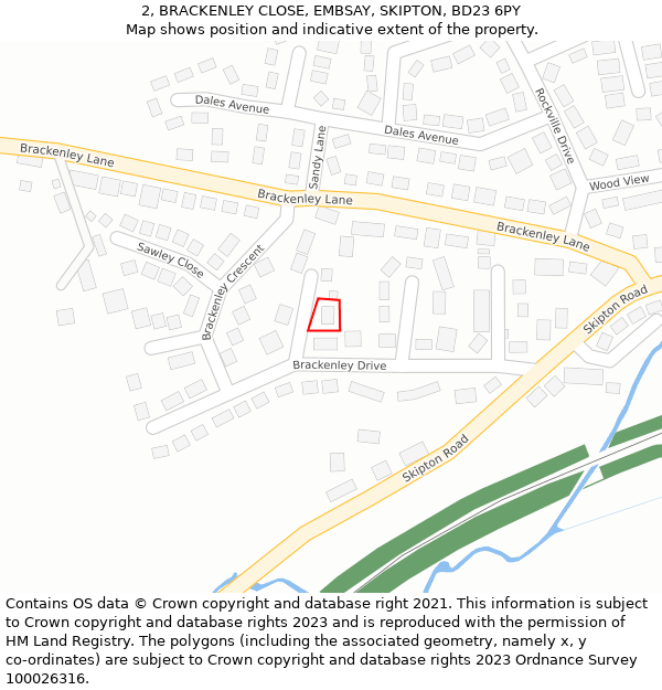 2, BRACKENLEY CLOSE, EMBSAY, SKIPTON, BD23 6PY: Location map and indicative extent of plot